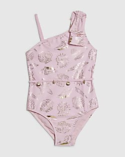 Girls Pink Gold Foil Shell Swimsuit