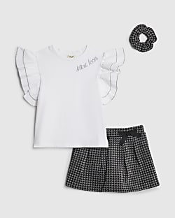 Mini Girls White Frill Sequin Skort Set