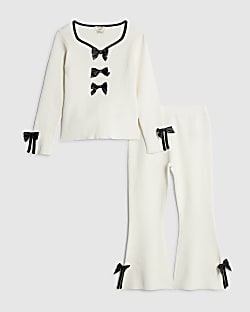 Mini Girls Cream Bow Trousers Set