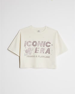 Girls Cream Embellished Iconic Era T-Shirt
