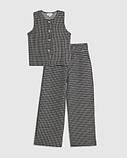 Girls Black Check Boucle Waistcoat Set