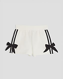 Girls White Bow Runner Shorts