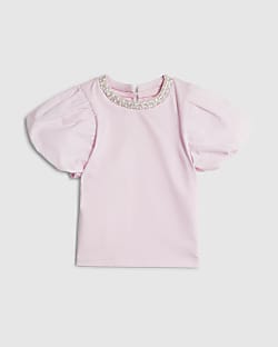 Mini Girls Pink Pearl Necklace T-Shirt