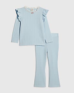 Mini Girls Blue Cable Knitted T-Shirt Set