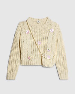 Girls Yellow Knitted Flower Jumper With Bag