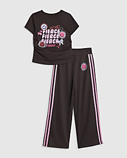 Girls Brown Fierce Smile Tracksuit Set
