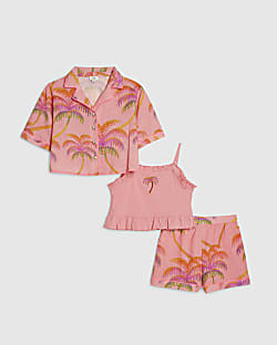 Girls Orange Palm Print Shirt Set