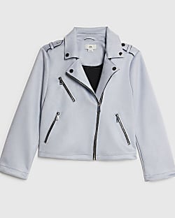 Girls Blue Faux Suede Biker Jacket