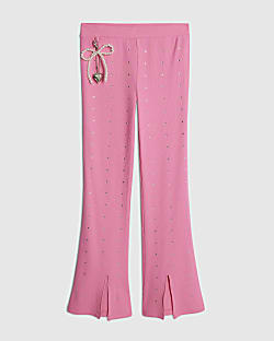 Girls Pink Embellsihed Charm Flared Trousers