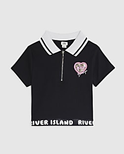 Girls Black Zip New York City Polo Shirt