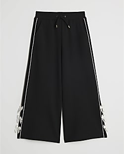 Girls Black Bow Wide Leg Trousers
