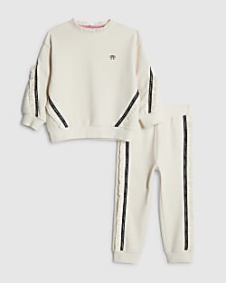 Mini Girls Cream RI Frill Sweatshirt Set