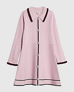 Girls Pink Tipped Button Dress