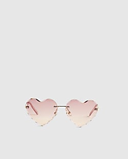 Girls Pink Rimless Heart Sunglasses