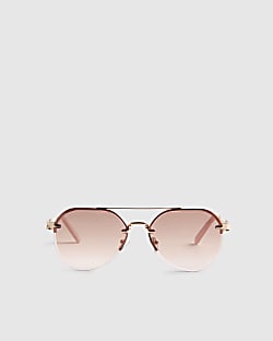 Girls Pink Rimless Aviator Sunglasses