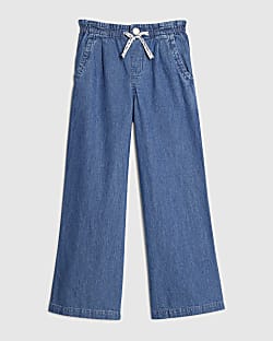 Girls Blue Wide Leg Pull On Jeans