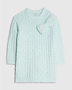 Girls Blue Pearl Bow Jumper Dress