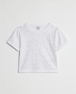 Girls White Embellished T-Shirt