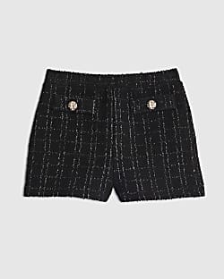 Girls Black Boucle Button Shorts