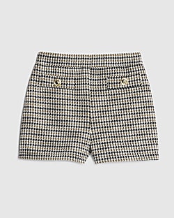Girls Beige Check Button Shorts