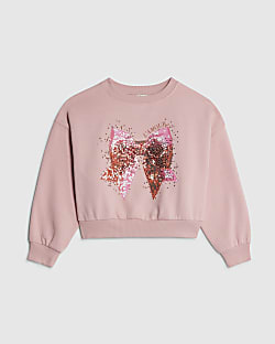 Girls Pink Embellished Bow Sweatshirt