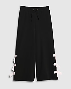 Girls Black Bow Wide Leg Trousers