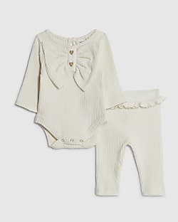 Baby Girl Cream Bow Bodysuit Set
