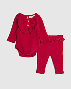 Baby Girls Red Bow Bodysuit Set