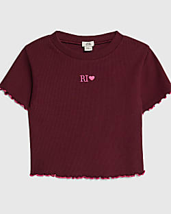 Girls Brown Lettuce Hem RI Top