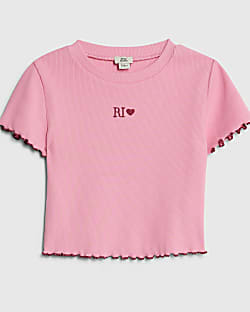 Girls Pink Lettuce Hem RI Top
