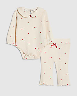Baby Girls Cream Heart Bodysuit Set
