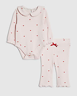 Baby Girls Pink Heart Bodysuit Set