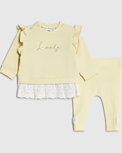 Baby Girls Yellow Broderie Sweatshirt Set