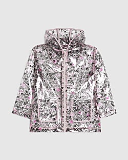 Girls Black Graffiti Print Raincoat