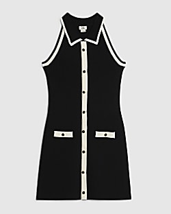 Girls Black Halter Polo Dress
