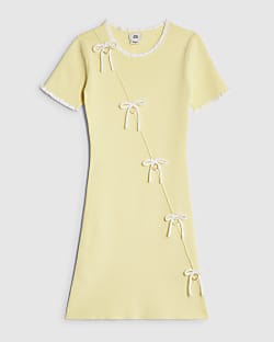 Girls Yellow Heart Charm Bow Dress