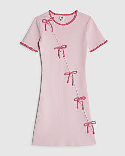 Girls Pink Heart Charm Bow Dress