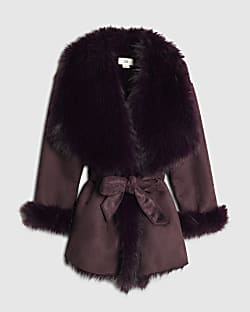 Girls Red Faux Suede Coat