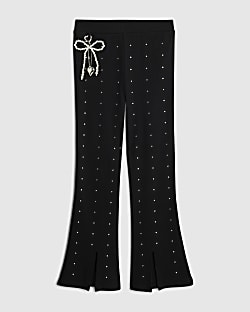 Girls Black Embellished Charm Flared Trousers