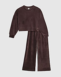 Girls Brown Cosy Corduroy Sweatshirt Set