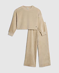 Girls Beige Cosy Corduroy Sweatshirt Set