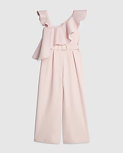Girls Pink Asymmetric Frill Jumpsuit