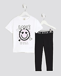Mini Girls White Love Smiley T-Shirt Set