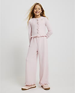 Girls Pink Cosy Wide Leg Trousers Set