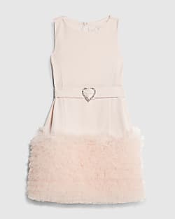 Girls Pink 3D Organza Hem Dress