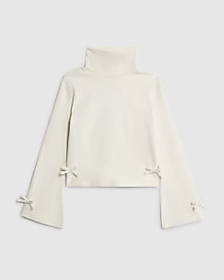 Girls Cream Bow Cosy Top