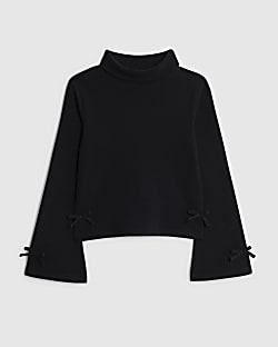 Girls Black Bow Cosy Top