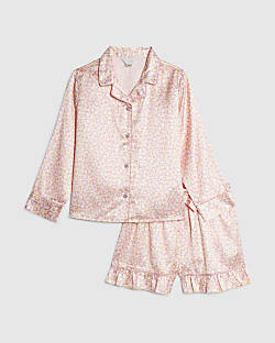 Girls Pink Leopard Satin Pyjamas Set