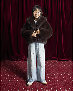 Girls Brown Short Faux Fur Coat