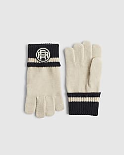 Boys Beige Colour Block Knitted Gloves